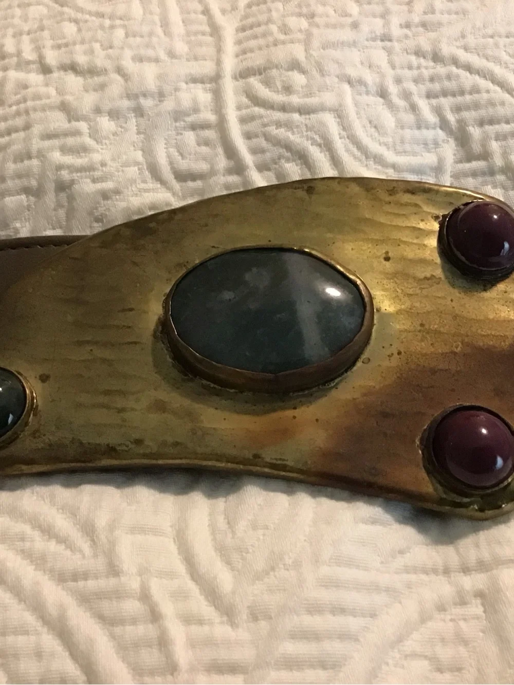 Vintage brown belt with hammered brass belt and stones